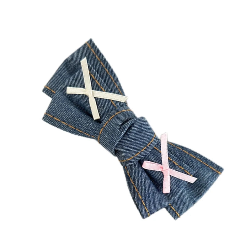 Denims Bow Hair Clip Balletcore Large Bowknot Blue Headdress Elegant Hairpin Dropship