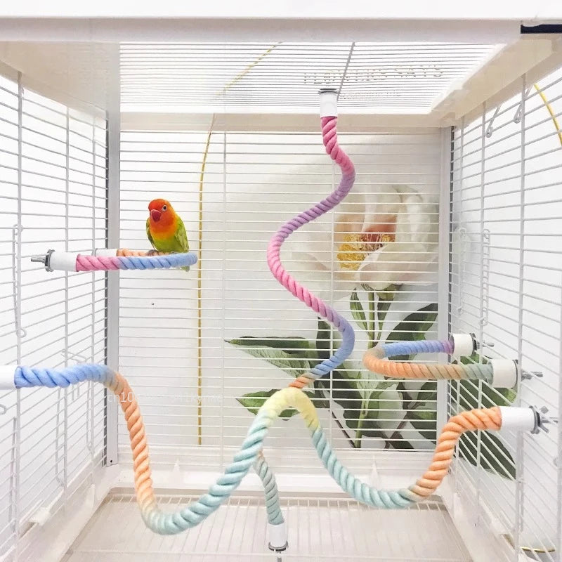 Colorful Parrot Cotton Rope Hanging Braided Budgie Bird Cage Cockatiel Toy Pet Stand Accessories Ladder Swing Supplies