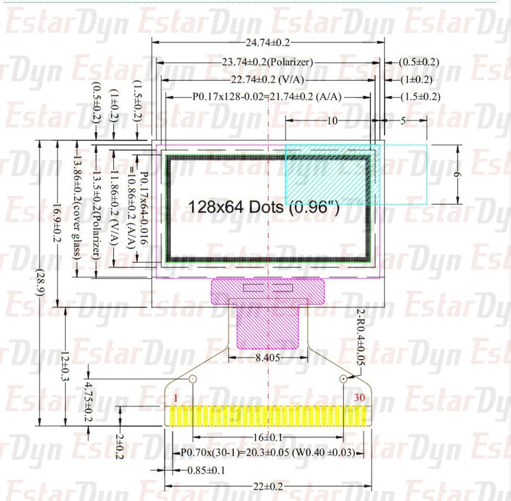 DIYUSER 0.96 Inch OLED SSD1306 128X64 IIC Display Module For Arduino
