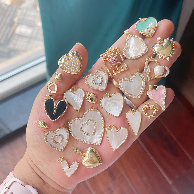 Classics Love Heart Star Zircon Focal Charm Pendant 18K Gold Plated Shell Pearl Jewelry