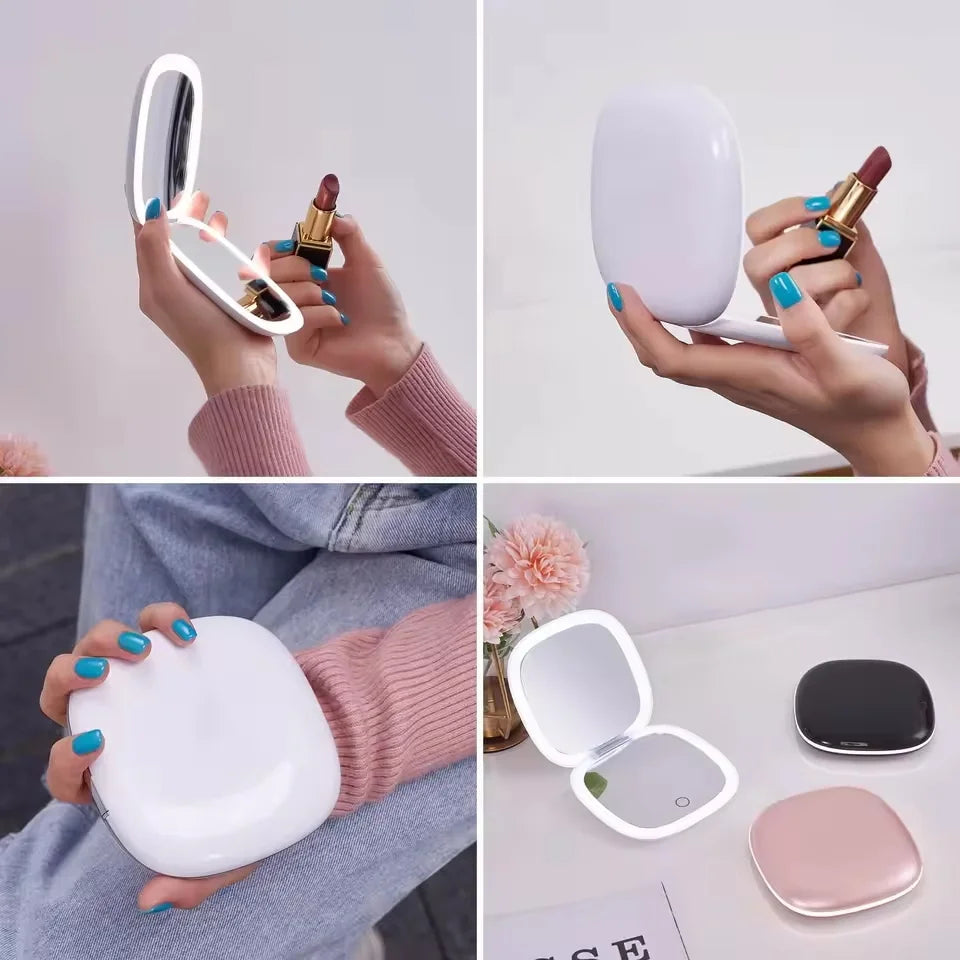 Double-Sided LED Makeup Mirror with 5X Magnification and Three Color Modes Compact Portable Design