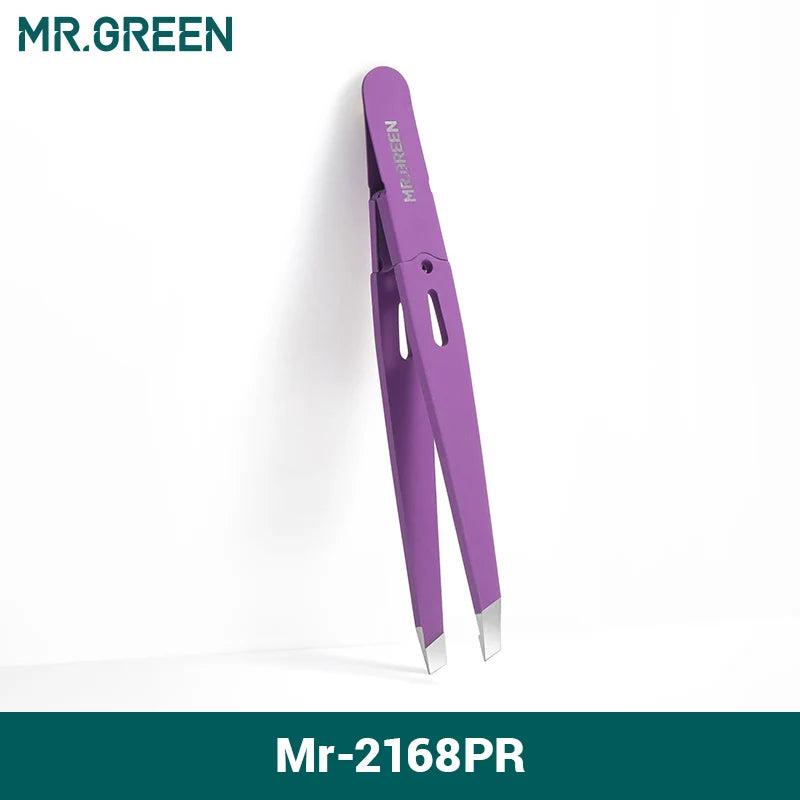 MR Green Stainless Steel Slanted Eyebrow Tweezers Colorful Beauty Tool for Precision Hair Removal