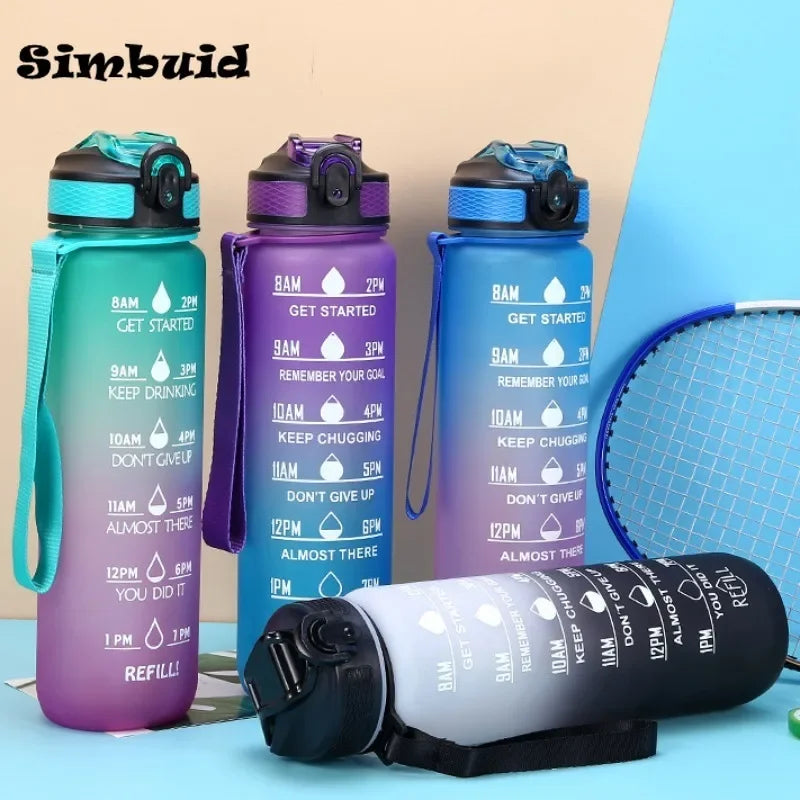 600ML Sports Water Bottle with Time Marker Leak-proof Fitness Cup