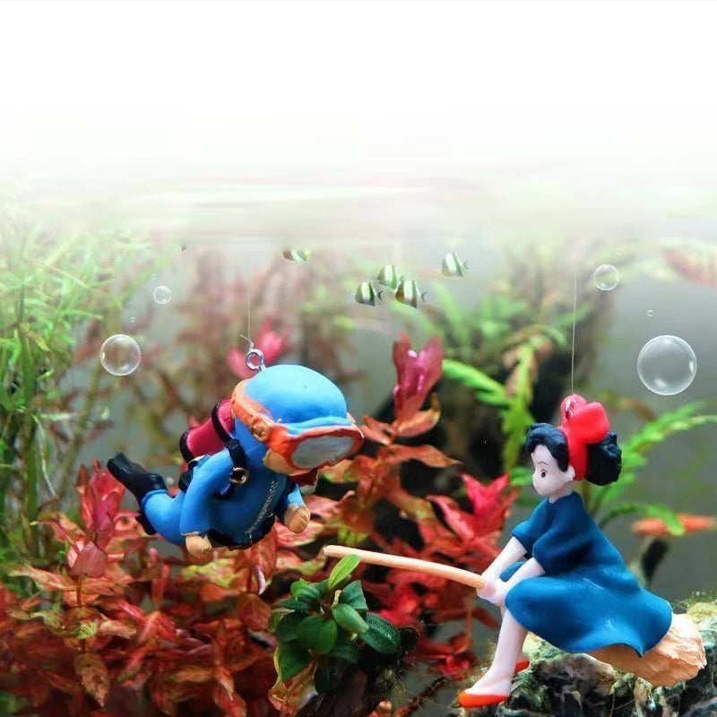 Cartoon Fish Tanks Decor Mini Diver Simulated Floating Mermaid Aquarium Fish Tank Decoration Kiki Pendant Aquarium Accessories