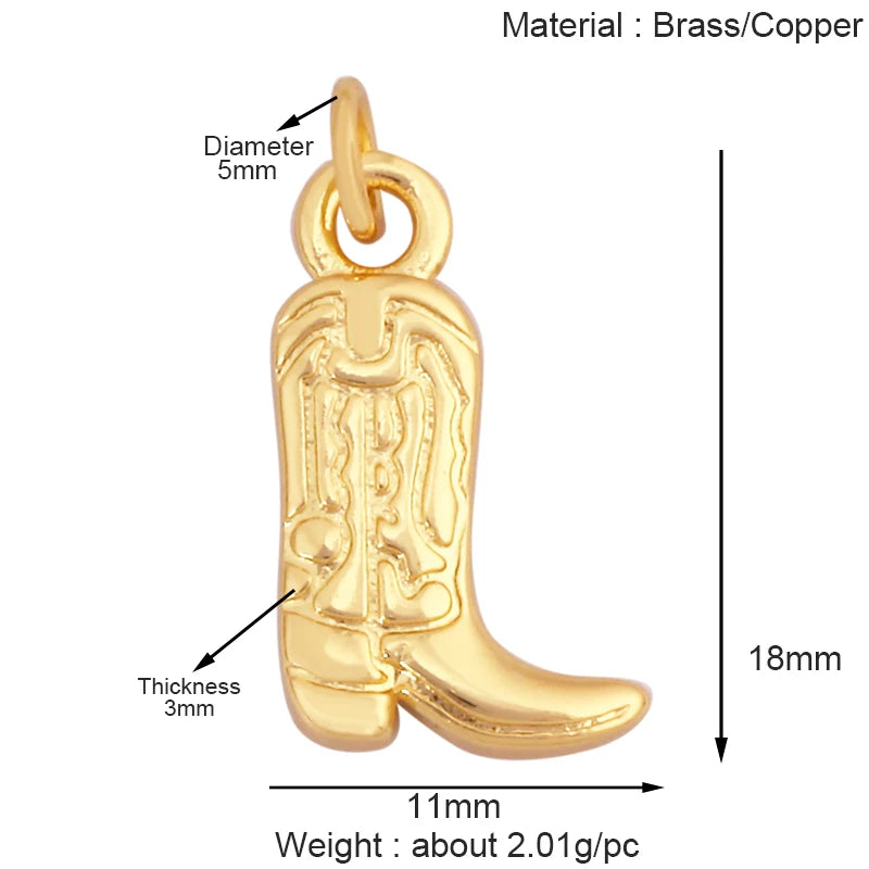 Cowboy Hat Boots Charm Pendant Zirconia 18K Gold Necklace