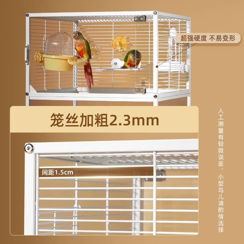 Horizontal silk double-layer bird cage parrot cage household three-layer palace grid breeding Xuanfeng extra large small