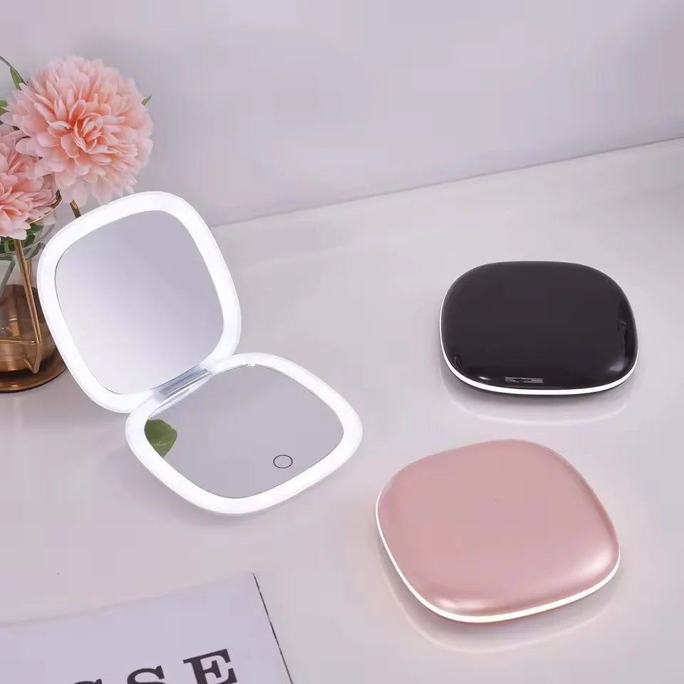 Double-Sided LED Makeup Mirror with 5X Magnification and Three Color Modes Compact Portable Design