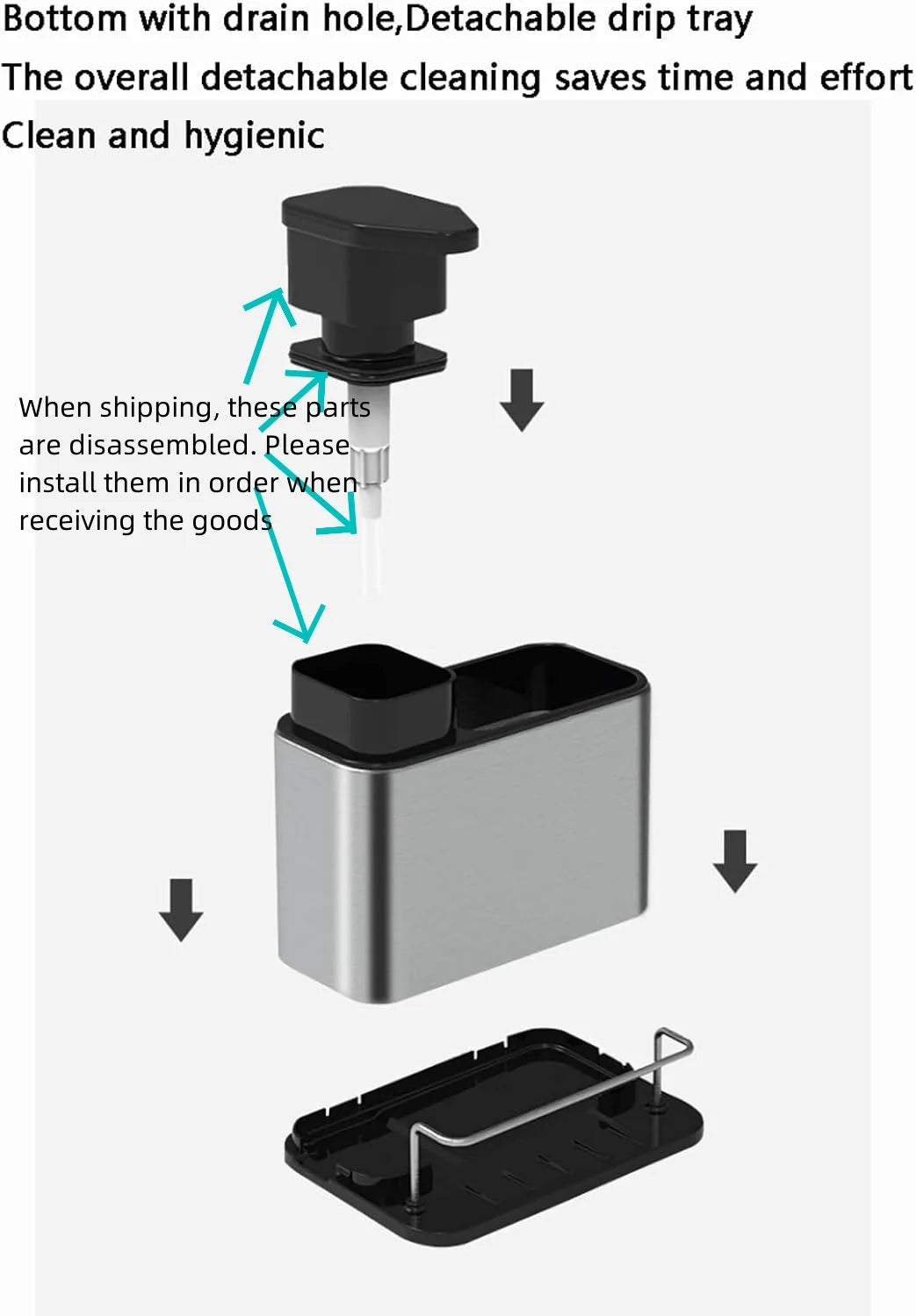 3-in-1 Kitchen Stainless Steel Tableware Soap Dispenser Sponge Holder Sink Organizer Drain Rack