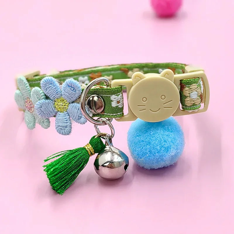 Cute Pet Collar,adjustable Cat Collars with Flower Tassel Decoration, Safety Buckle Bell To Prevent Lost Cat Collar,pet Supplies