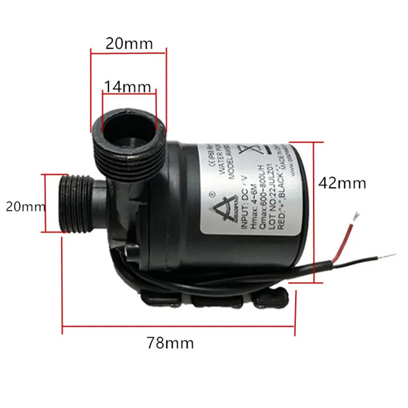 Bomba de refuerzo sumergible con motor sin escobillas, 12 V, alto voltaje, súper silenciosa, CC 24 V, elevación de 5 m, 800 l/h, unión rápida