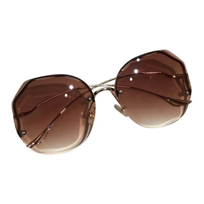 Fashion Tea Gradient Sunglasses Women Ocean Water Cut Trimmed Lens Metal Curved Temples Sun Glasses Female UV400