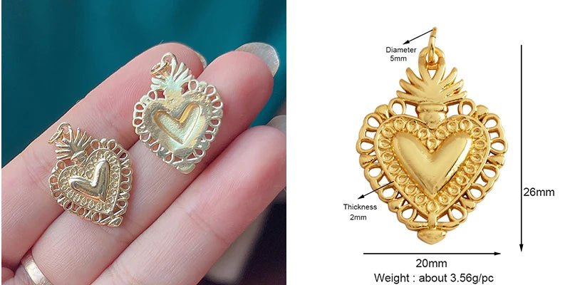 New Sacred Red Heart Charm Pendant 18K Gold Plated Zircon