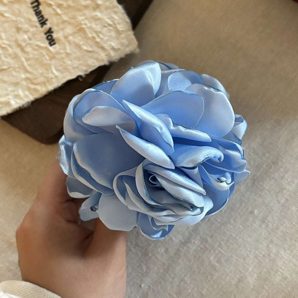 Fashion Satin Rose Flower Large Hair Claw Clip for Women 2024 Spring Summer Trendy Design Korean Colored Hairpin Headdress