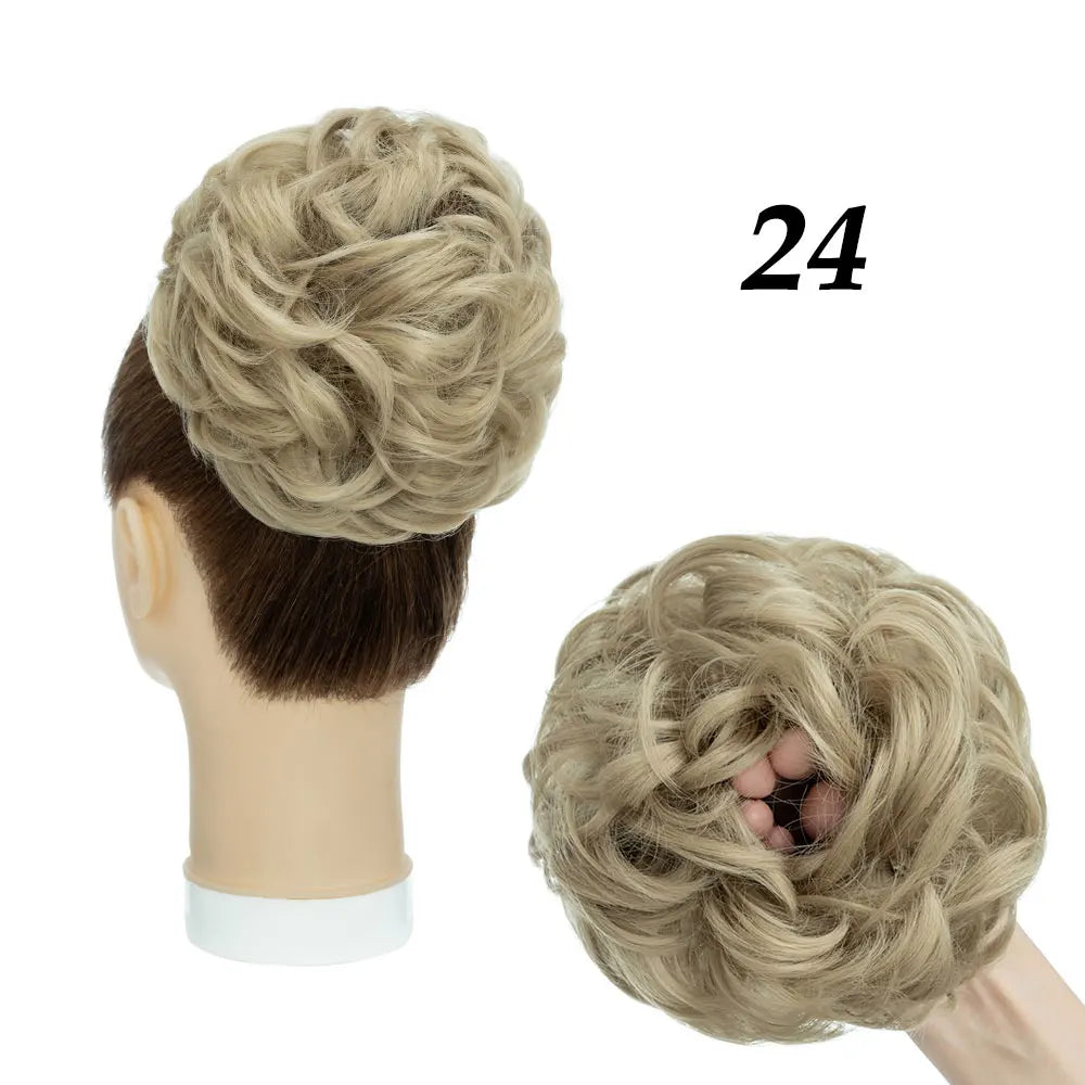 Hairro Synthetic Messy Hair Bun Chignon Scrunchies Fake Hair Band Braid Elastic Hairpiece Tail For Women Wrap Curly Ponytail 55g