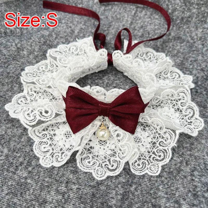Cute Cat Bow Collar Lace Floral Aesthetic Cats Bowtie Collar Bow Tie Pet Bib for Indoor Cats Kitten and Small Dogs Puppies