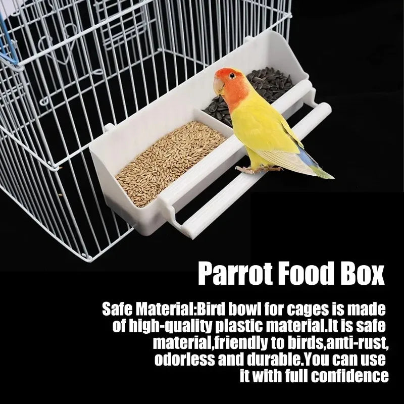 Bird Feeder No Mess Cage Hanging Feeder Cup Pet Bird Food Double Plastic Seed Water Feeder Dispenser Standing Frame for Parrots