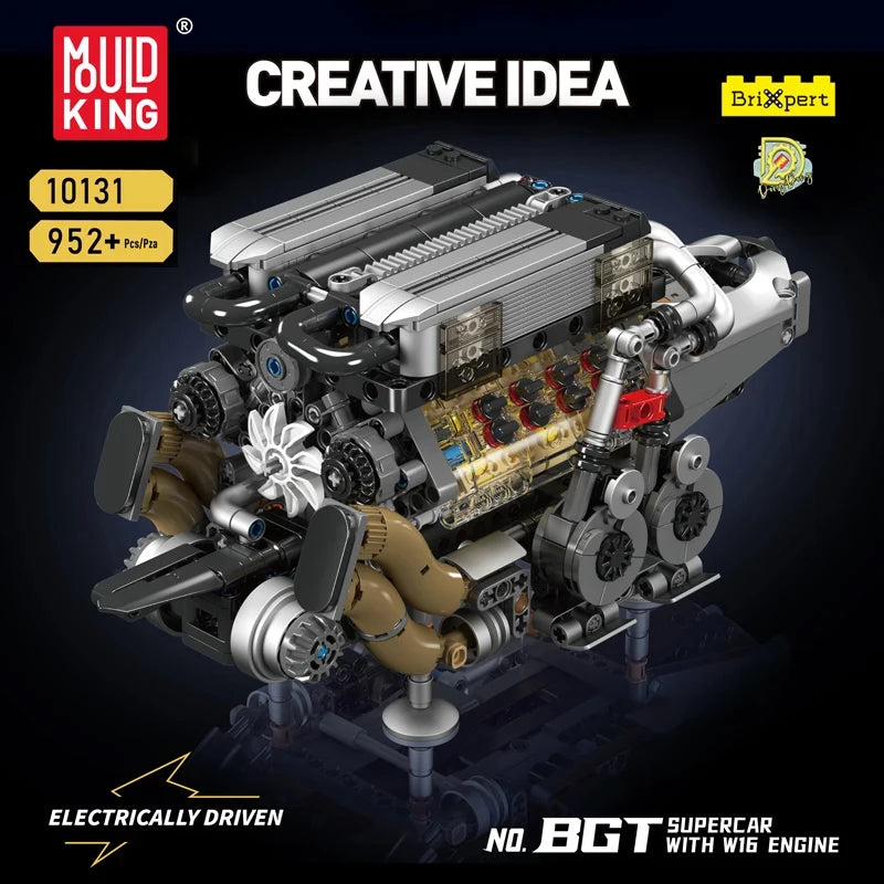 Mould King 10131 W16 Engine Building Block Set for BGT Supercar DIY Car Assembly Toy for Kids