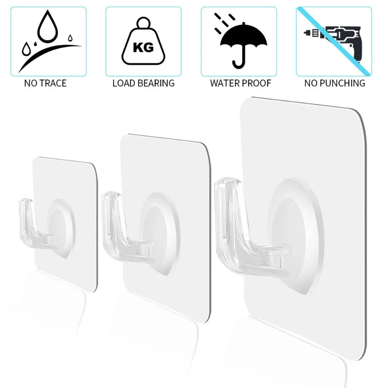 5/10/20Pcs Self-Adhesive Transparent Wall Hooks for Kitchen Bathroom Towel Key Rack