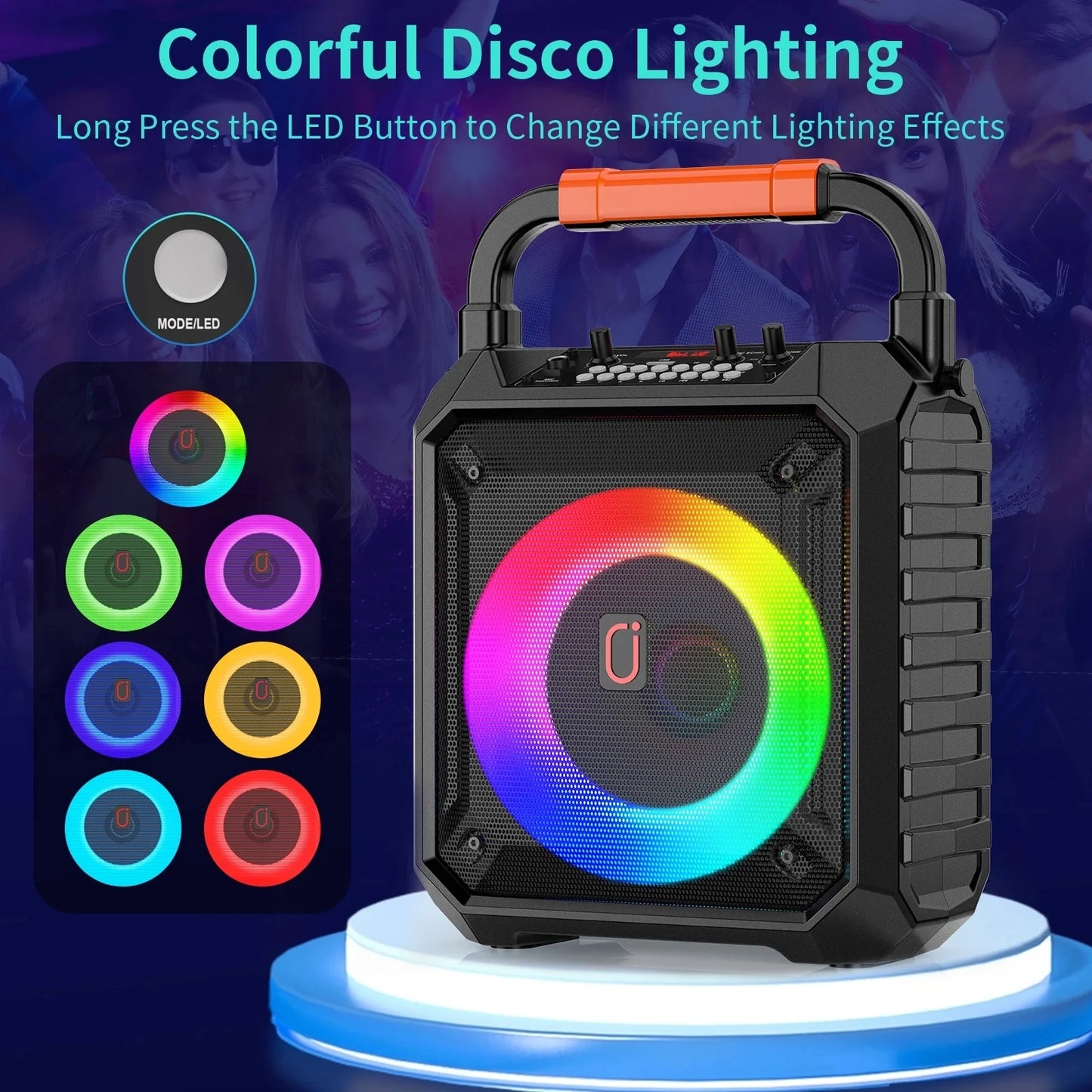 T17 Karaoke Machine with 2 Wireless Microphones Portable Bluetooth Speaker and RGB Colorful Lights