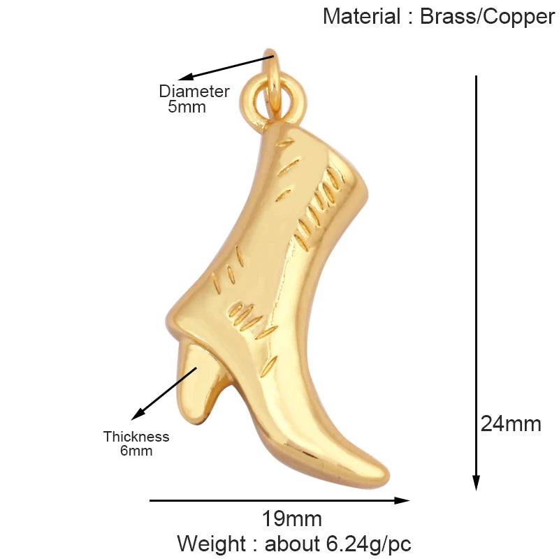 Cowboy Hat Boots Charm Pendant Zirconia 18K Gold Necklace