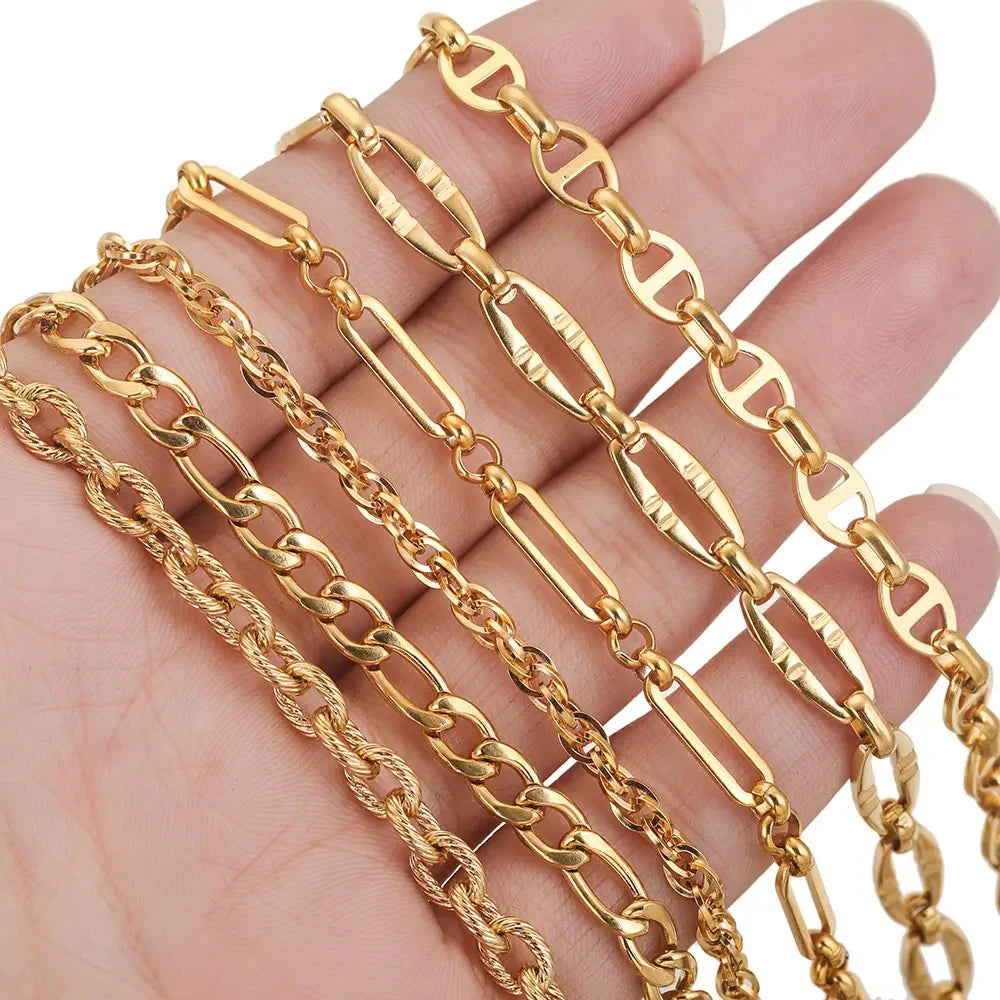 1 Meter Stainless Steel Chunky Hip Hop Gold Color Chains DIY Jewelry