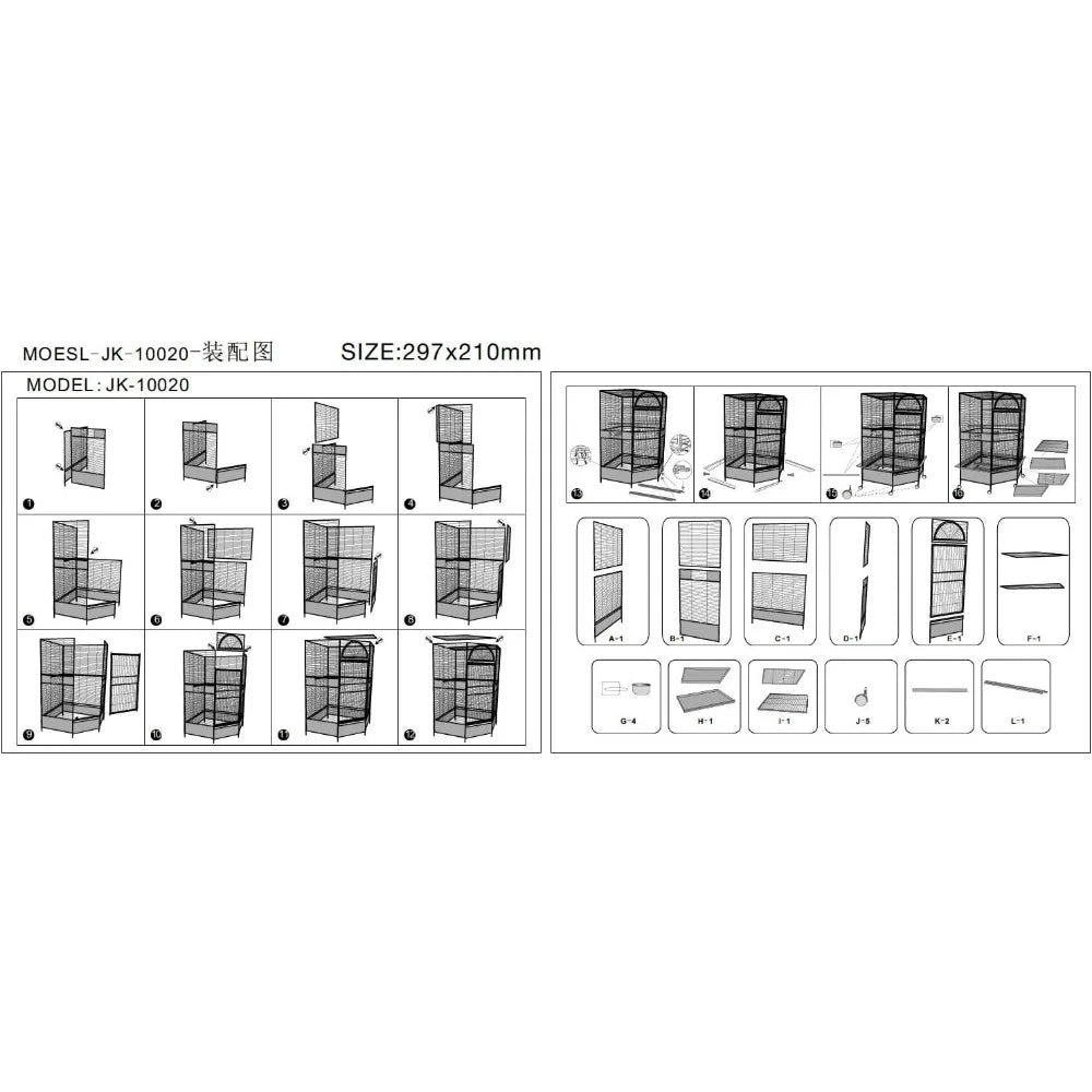 Parrot Escape Jumbo Corner Bird Cage Aviary (X-Large)