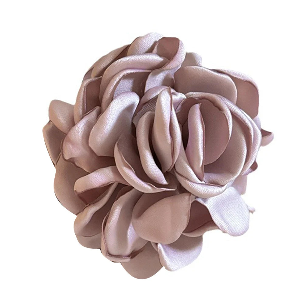 Fashion Satin Rose Flower Large Hair Claw Clip for Women 2024 Spring Summer Trendy Design Korean Colored Hairpin Headdress