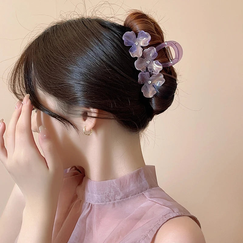 New Fashion Flower Hair Clip Women Elegant Non-slip Ponytail Clip Simple Versatile Bow Shark Clip Headdress Hair Accessories