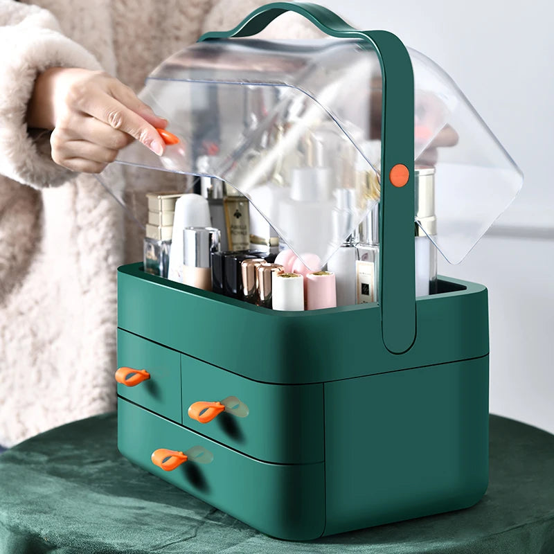 Dust Proof Desktop Makeup Organizer with Drawer for Skincare and Cosmetics Storage