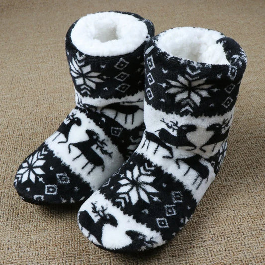 Winter Socks Shoes Woman Christmas Elk Slippers Warm Plush