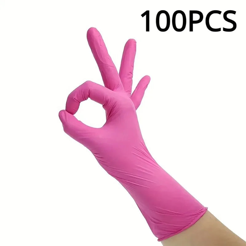 Pink Nitrile Disposable Household Gloves XS to L Elastic Latex Free Waterproof Durable Cleaning Tool
