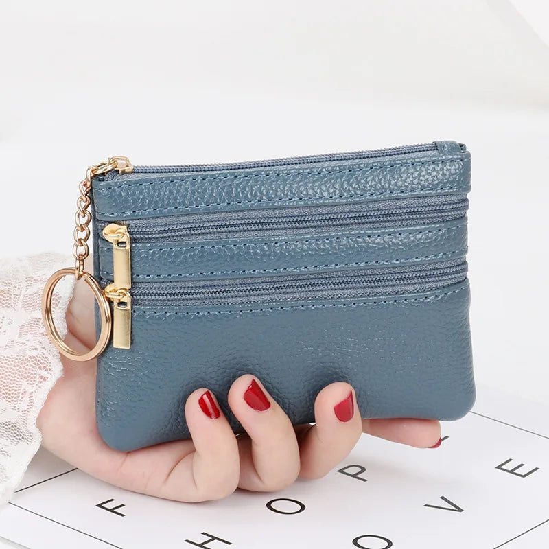 Zero Wallet Women's Short PU Leather Small Wallet Multifunctional Card Bag Soft Leather Key Bag Zipper Bag