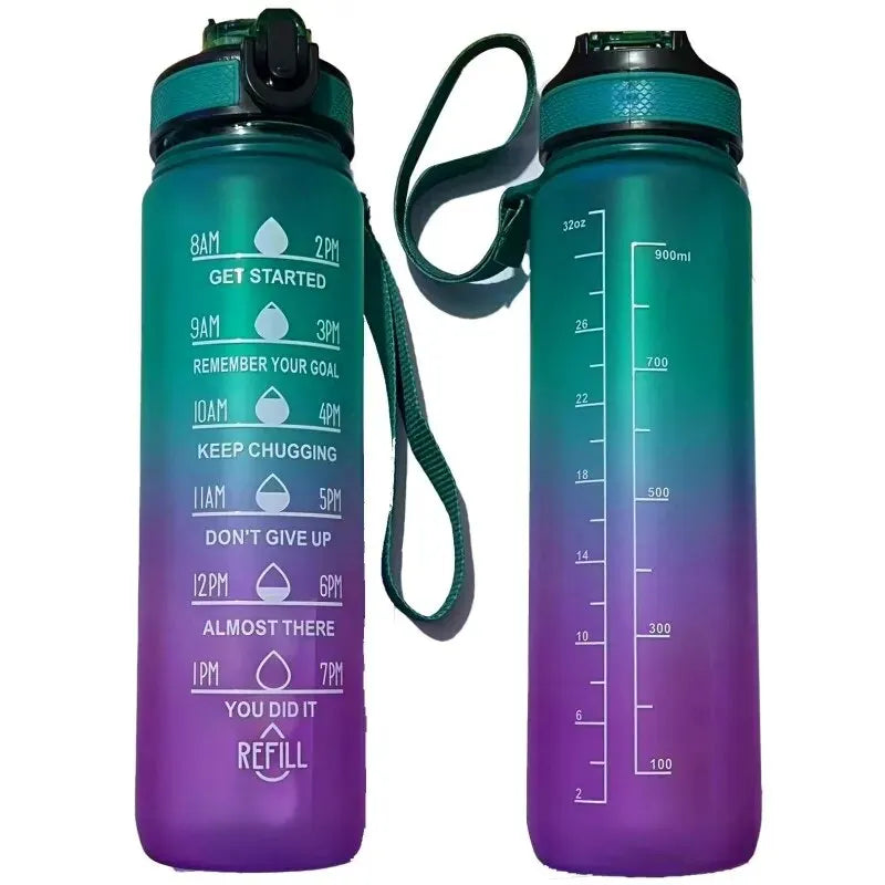 1pc 1000ml Large Capacity Gradient Water Bottle with Straw