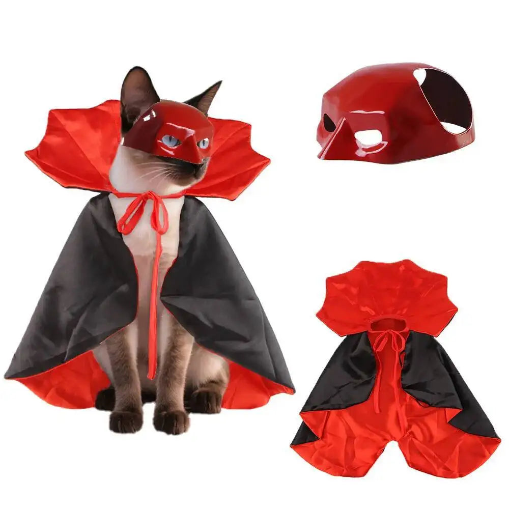 Halloween Vampire Pet Costumes Couture Set with Mask Cape for Cats Dog Halloween Festival Set Dress Up Pet Parties Cloak Clothes
