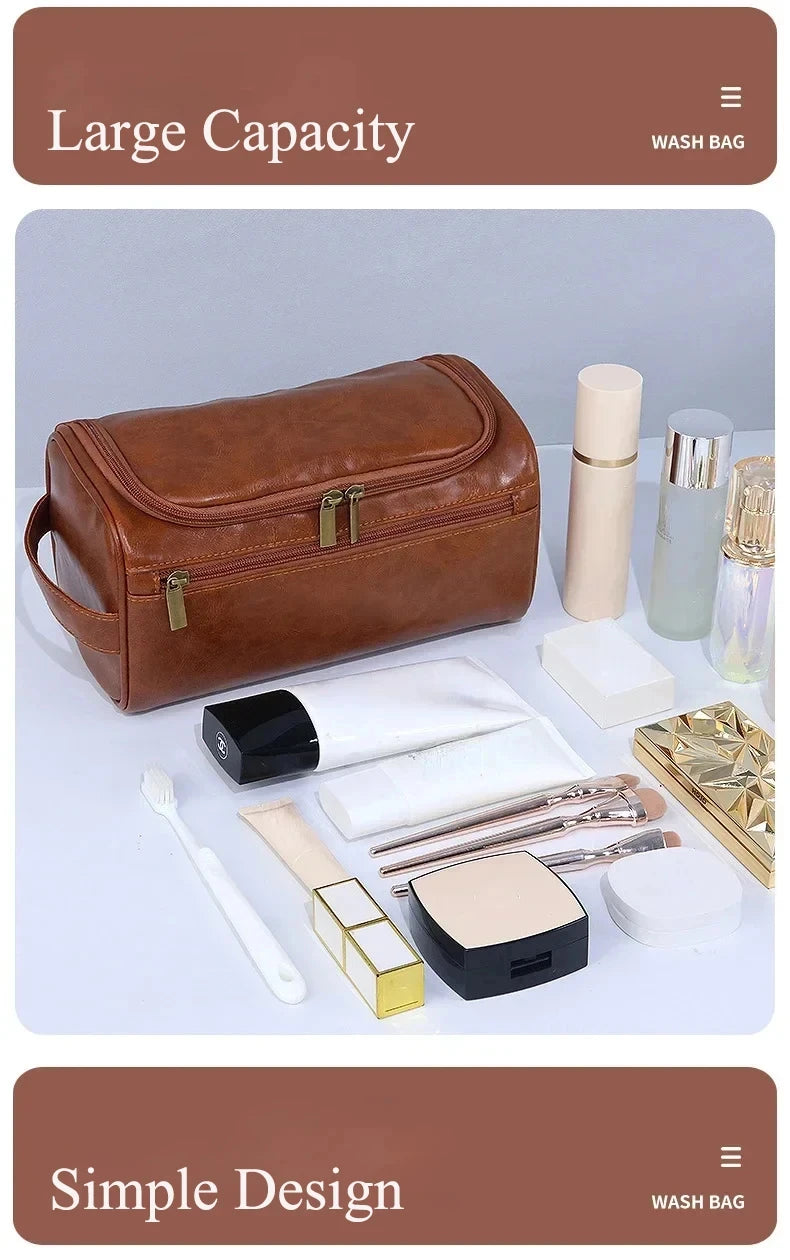 Men Vintage Luxury Toiletry Bag Travel Organizer Waterproof Makeup Case Hanging Storage for Business and Personal Use