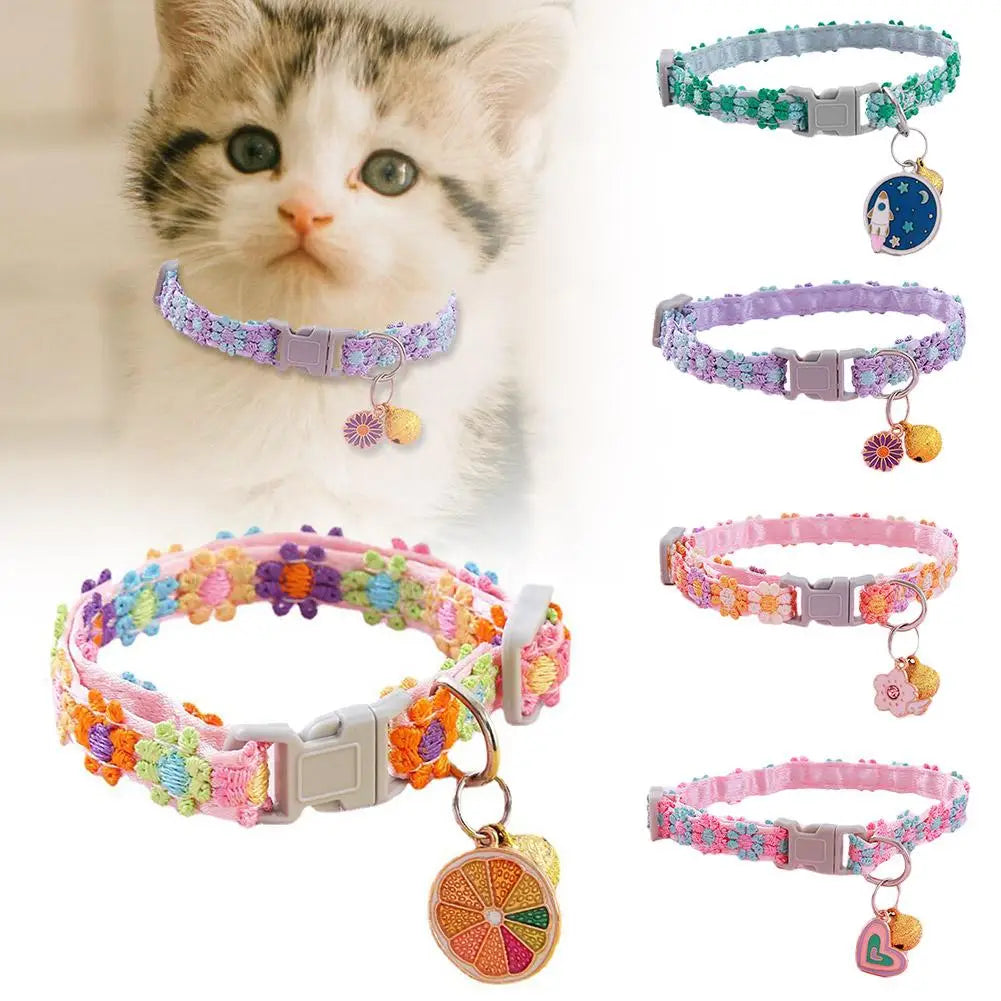Pet Collar Adjustable Colorful Lace Flower Cat Collar Puppy Accessory Necklace Pet Collar Kitten Cute Dog Bell Cat Product A2U9