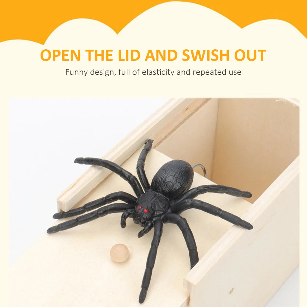 Trick Spider Funny Scare Box Wooden Prank Toy for Friends