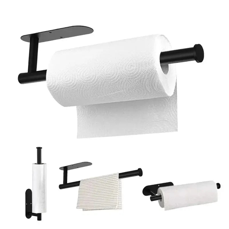 Toallero de papel higiénico de pared, autoadhesivo, gancho de almacenamiento para baño y cocina, estante de pared de acero inoxidable