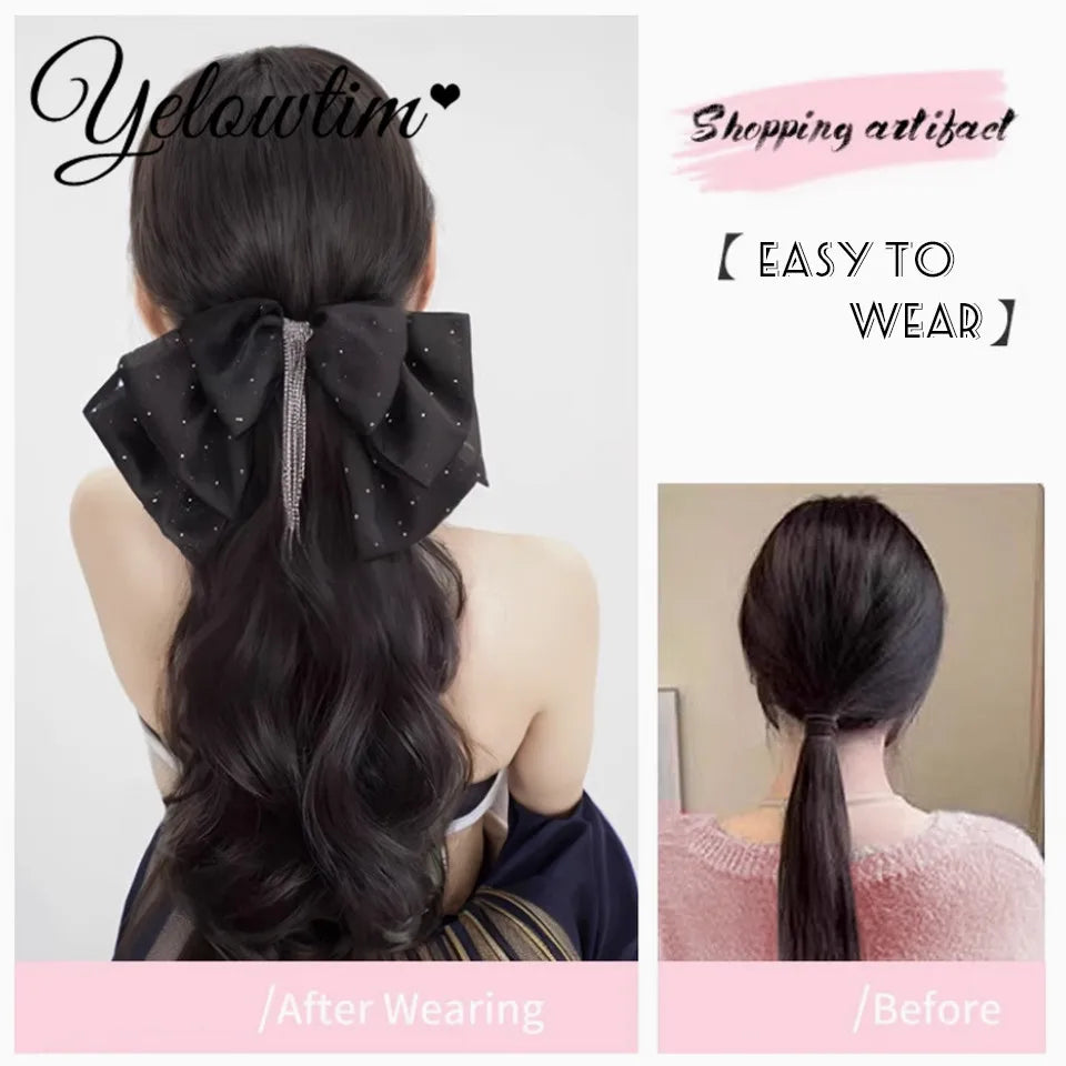 Synthetic 10inch 12inch 14inch 16inch ponytail wig for women with long curly hair high ponytail, bow tie low braid fake ponytail