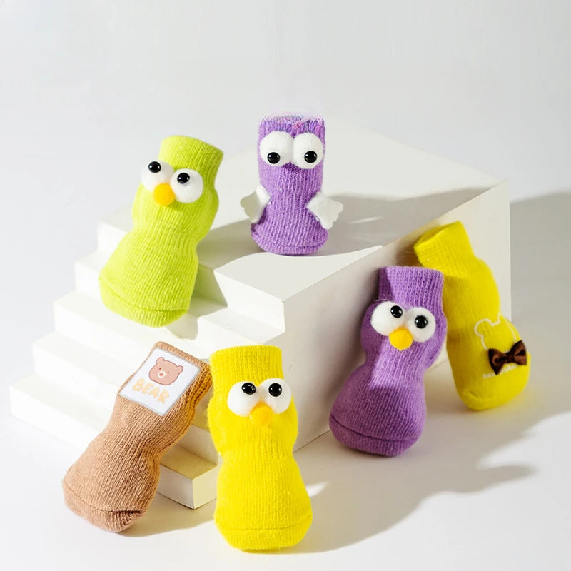 New Four Seasons Universal Socks for Dogs Cute Big Eyes Cute Pet Cartoon Knitted Cat Anti slip and Warm Dog Cotton Socks
