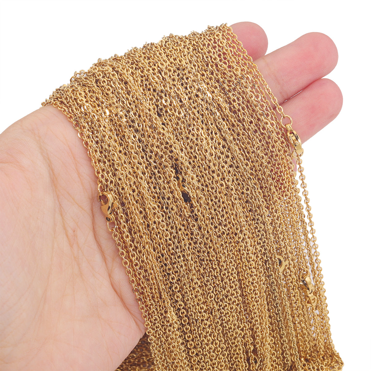 100 Pieces Stainless Steel 18K Gold Plated Link Cable Chain with Lobster Clasp for DIY Jewelry Adjustable Necklace Supplies