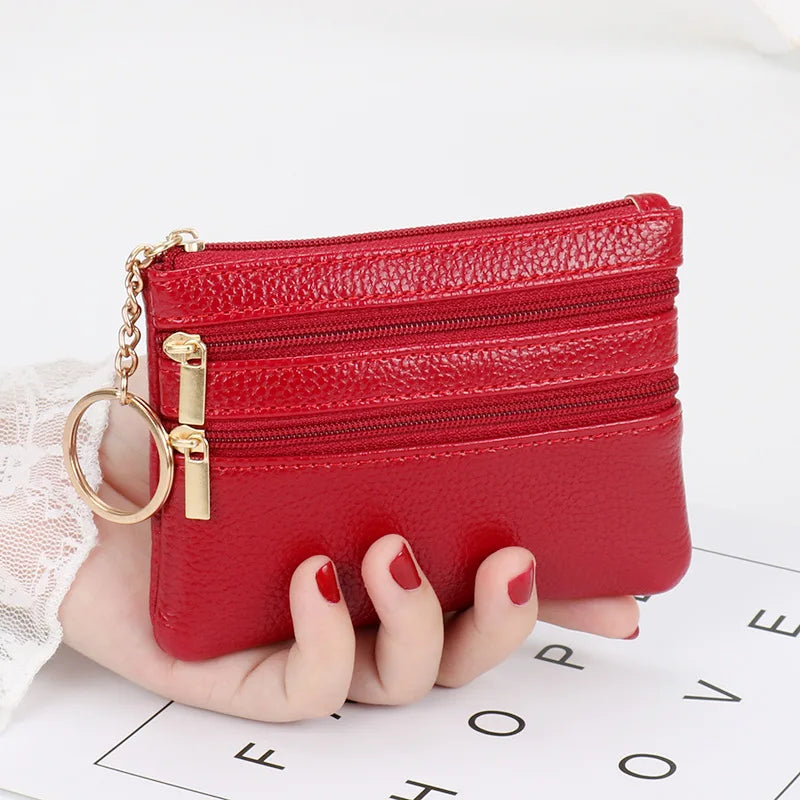 Zero Wallet Women's Short PU Leather Small Wallet Multifunctional Card Bag Soft Leather Key Bag Zipper Bag