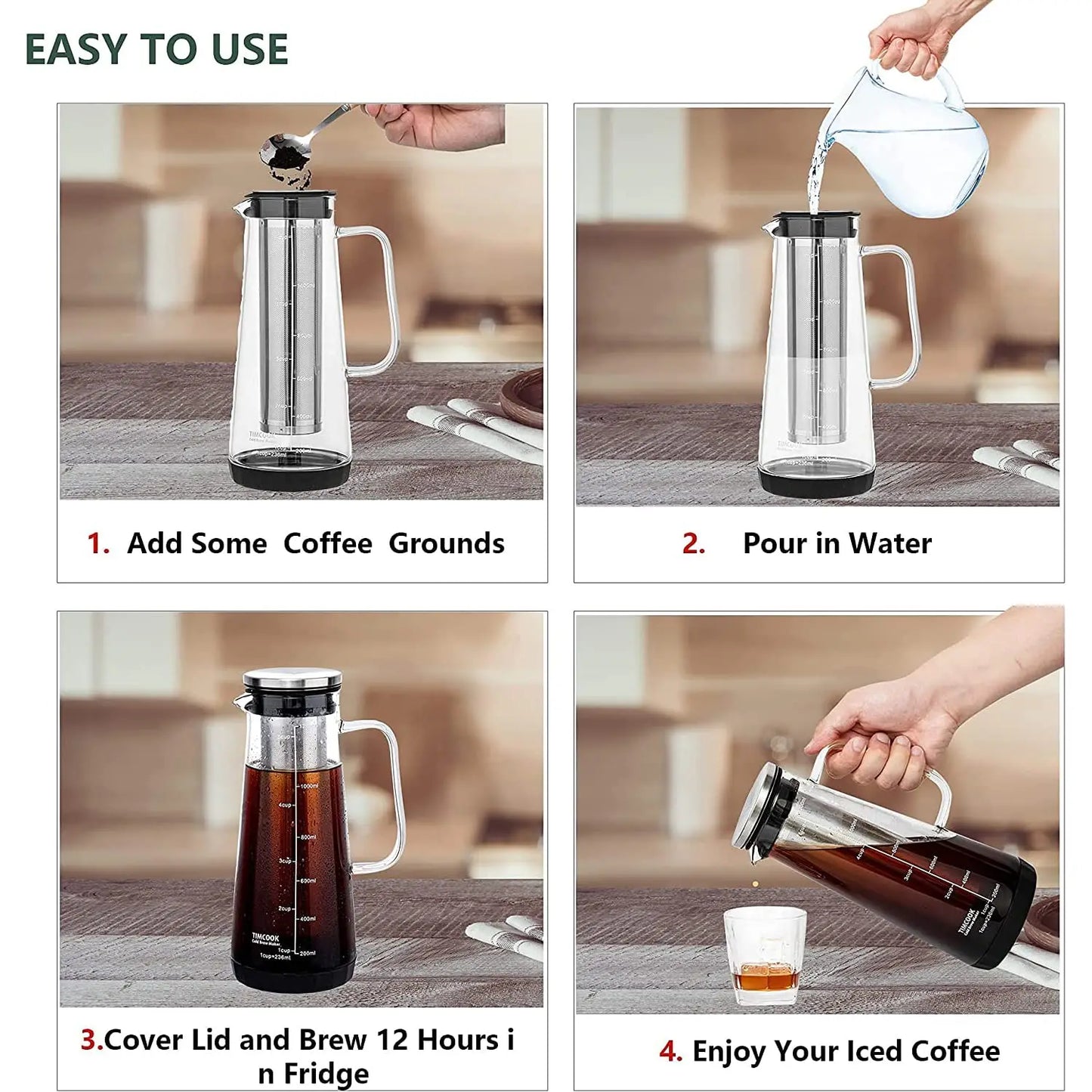 Airtight Cold Brew & Tea Infuser – 1L Glass Carafe with Removable Stainless Steel Filter