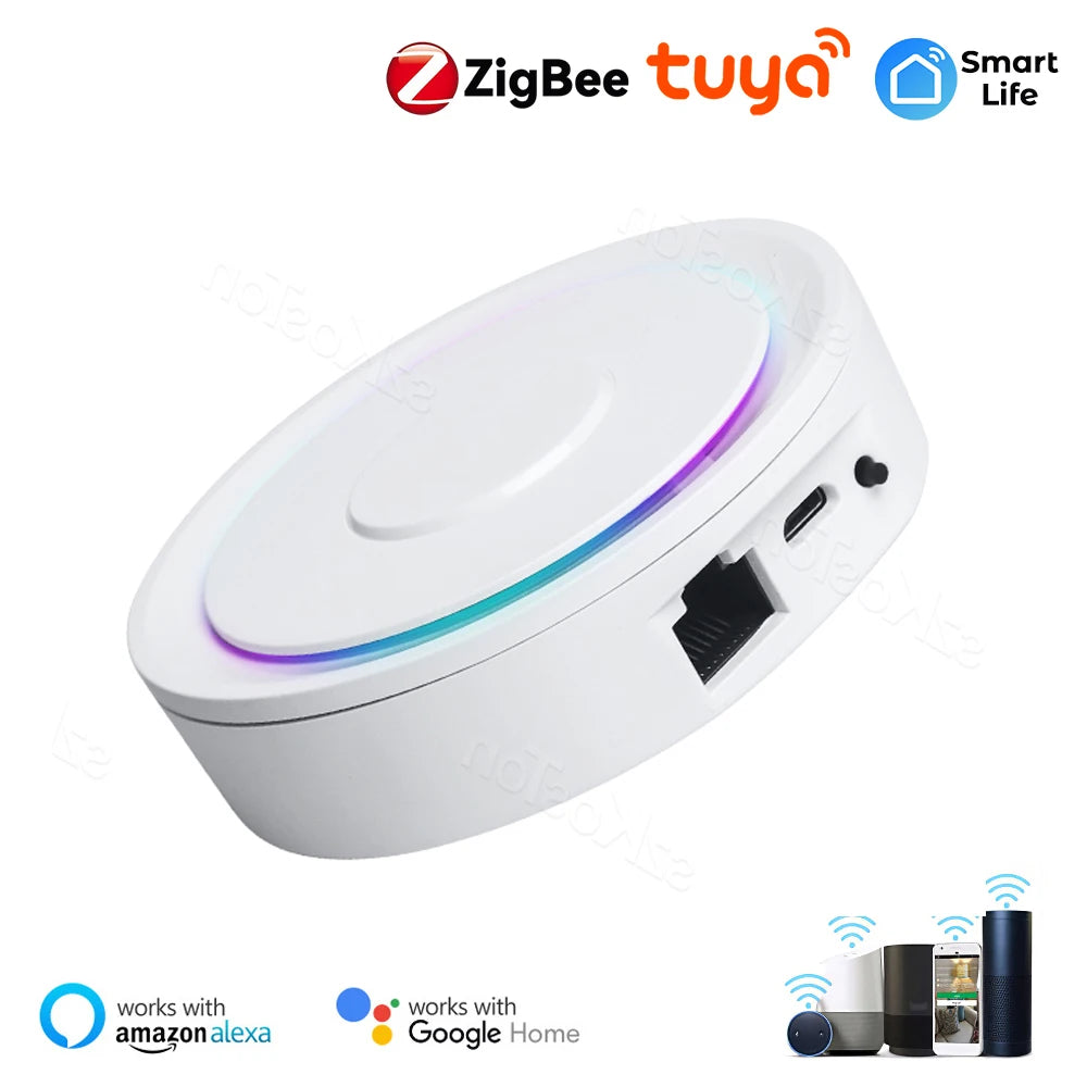 Zigbee Gateway Tuya Smart Home Bridge Zigbee 3.0 Mesh Hub with Network Cable Socket Wired Connection Works With Alexa Google