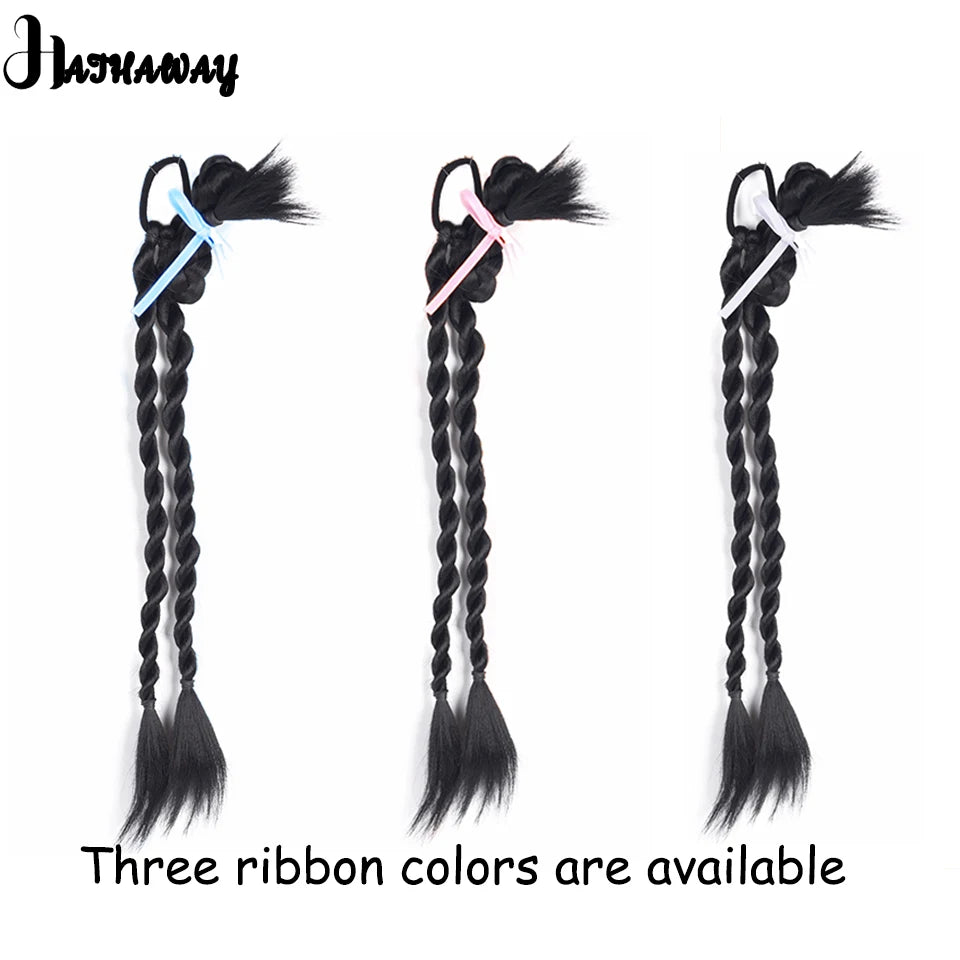 Synthetic Ponytail Wig Braid Female Ribbon Braiding Braided Hair Natural Hair Ring Headdress Braid