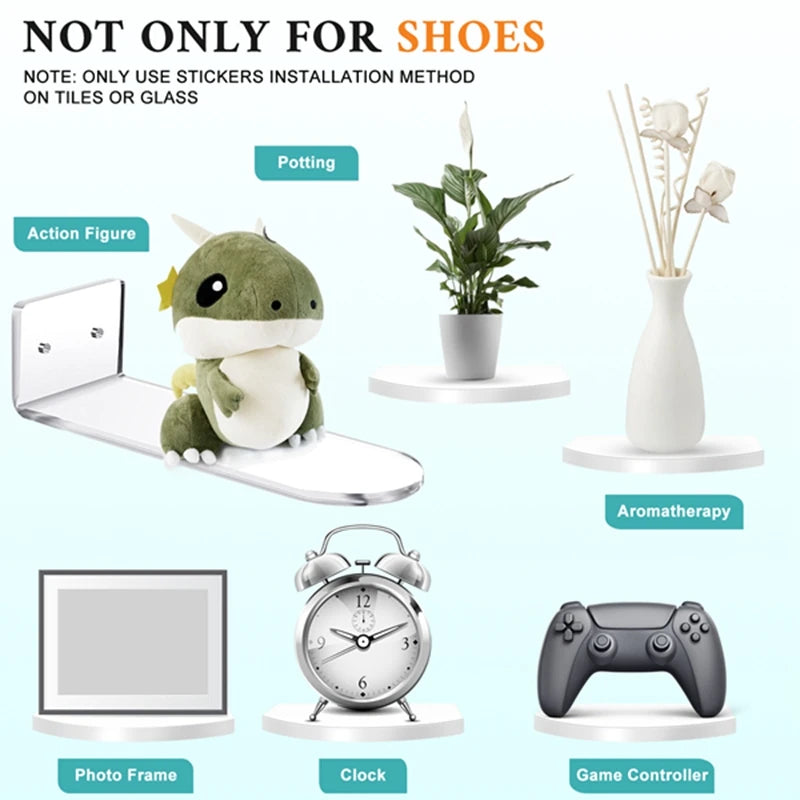 6 Pack Floating Shoe Shelves Acrylic Wall Mounted Display