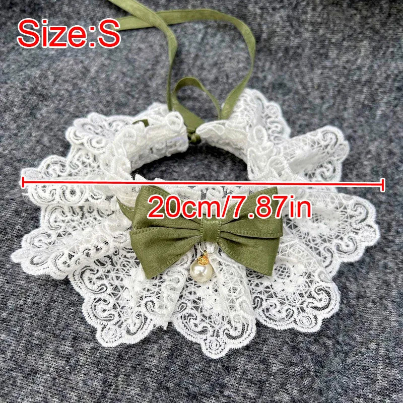 Cute Cat Bow Collar Lace Floral Aesthetic Cats Bowtie Collar Bow Tie Pet Bib for Indoor Cats Kitten and Small Dogs Puppies