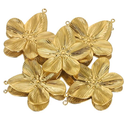 5PCS/LOT Stainless Steel Charms Large Flower Charm PVD Gold Plated Jewelry for Earring Necklace Bracelet Making