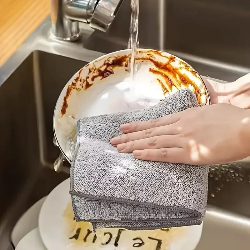 Gray Bamboo Charcoal Super Absorbent Microfiber Dishcloths for Kitchen Cleaning 1/100PCS Set