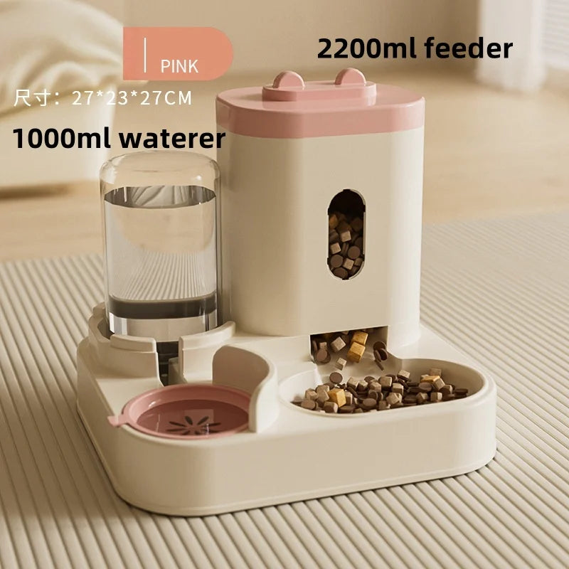 Automatic Cat Dog Feeder with Integrated Food & Water Bowl